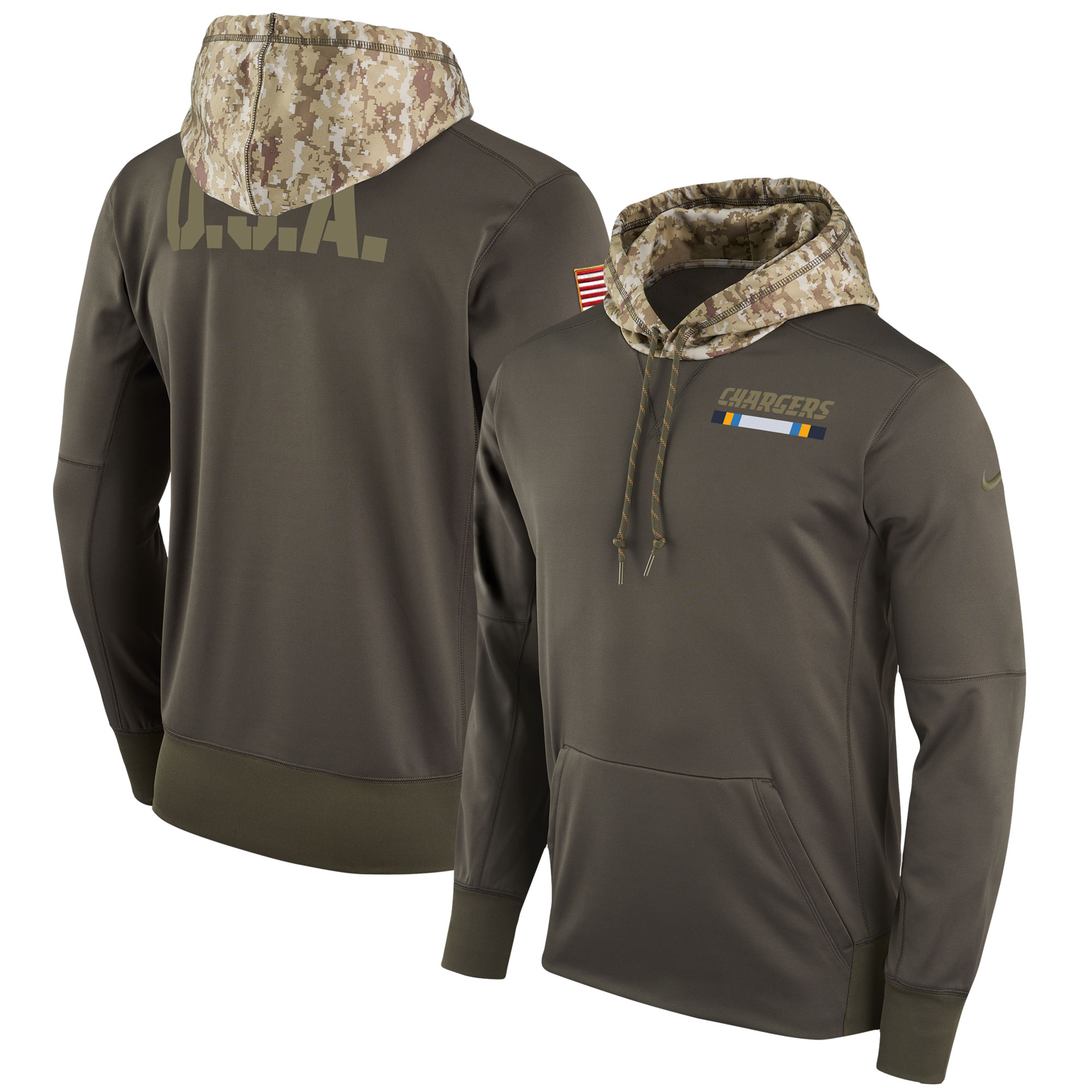 Men NFL Los Angeles Chargers Nike Olive Salute To Service Hoodie Green